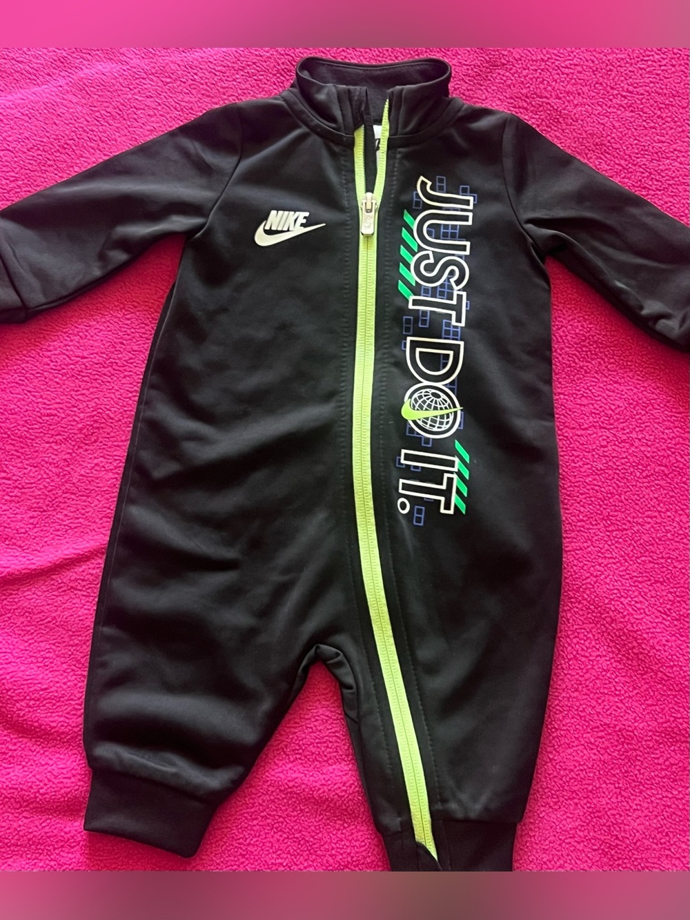 Nike  baby One-Piece black with Neon Green Zipper and Graphic